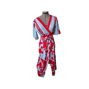 Red and Blue Wrap Dress